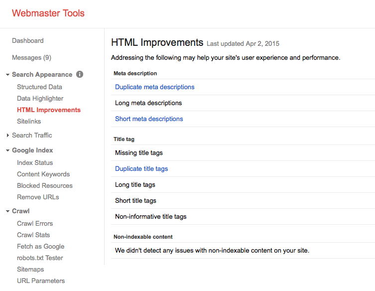 Webmaster Tools HTML Improvements