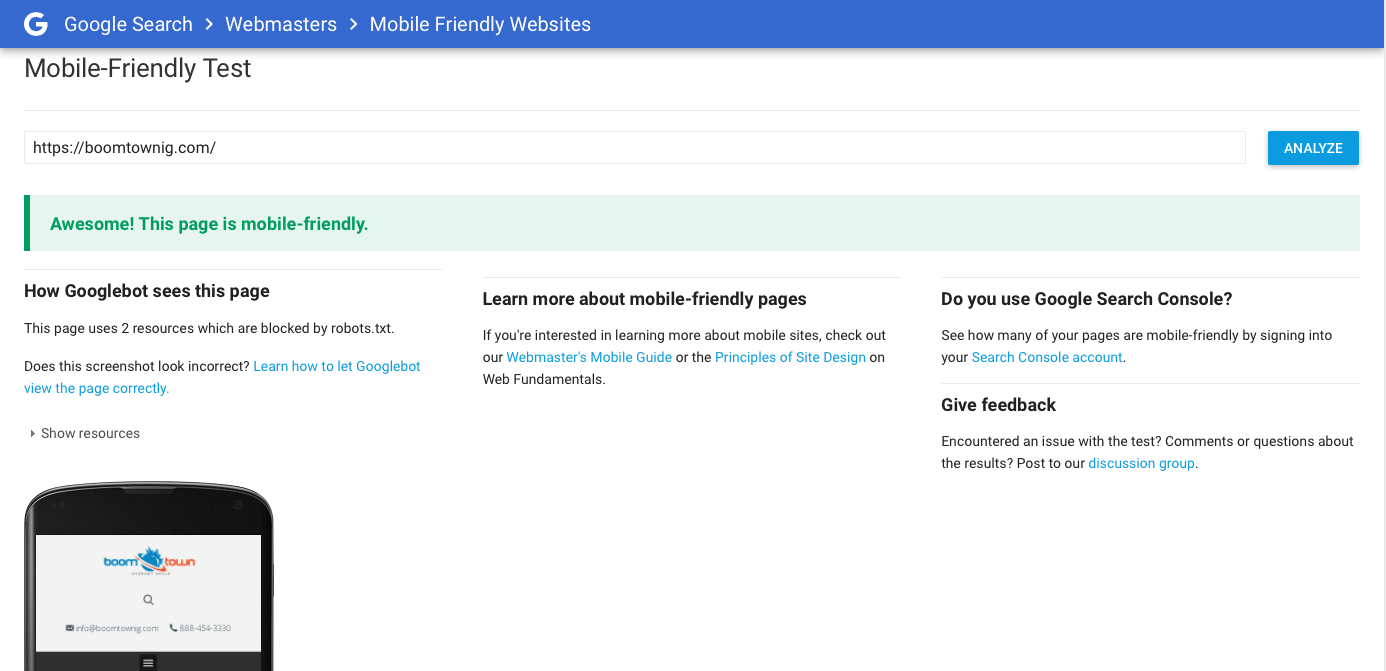Check technical SEO using the Google Mobile Friendly Test tool
