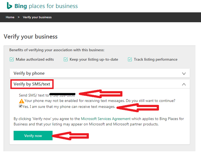 Bingplaces-Verify_Your_Business By Text Message